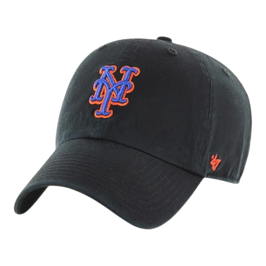 47 Brand Clean Up New York Mets Strapback Hat — Black Adjustable Cap