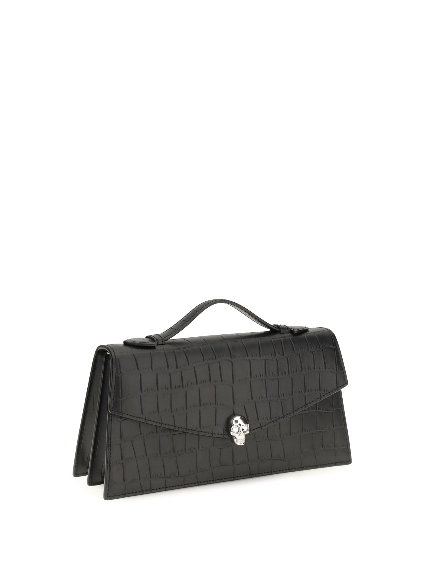 Handbag Skull Croc-Embossed Black/Silver