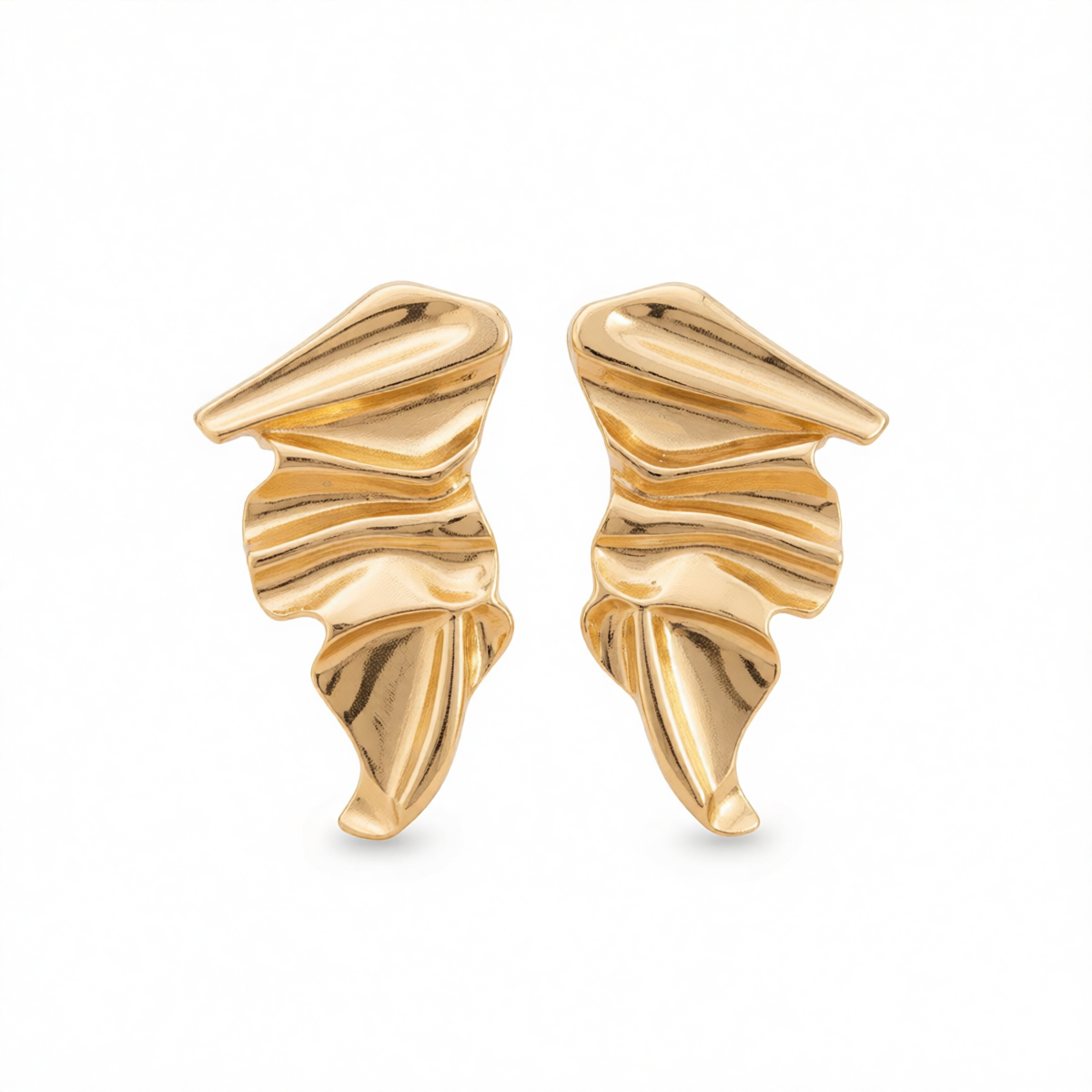 Goldtone Wrinkled Irregular Stud Earrings