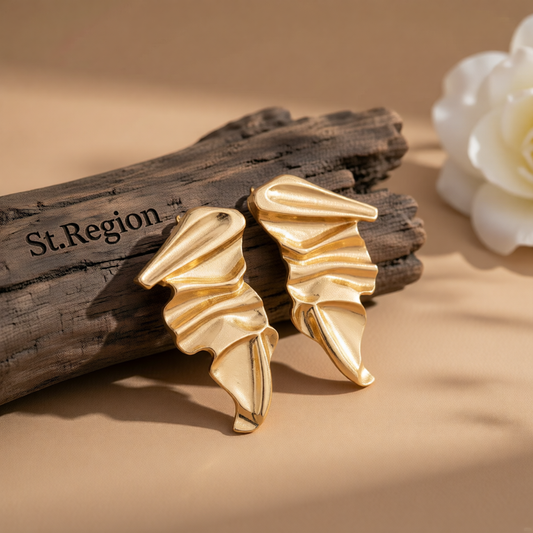 Goldtone Wrinkled Irregular Stud Earrings