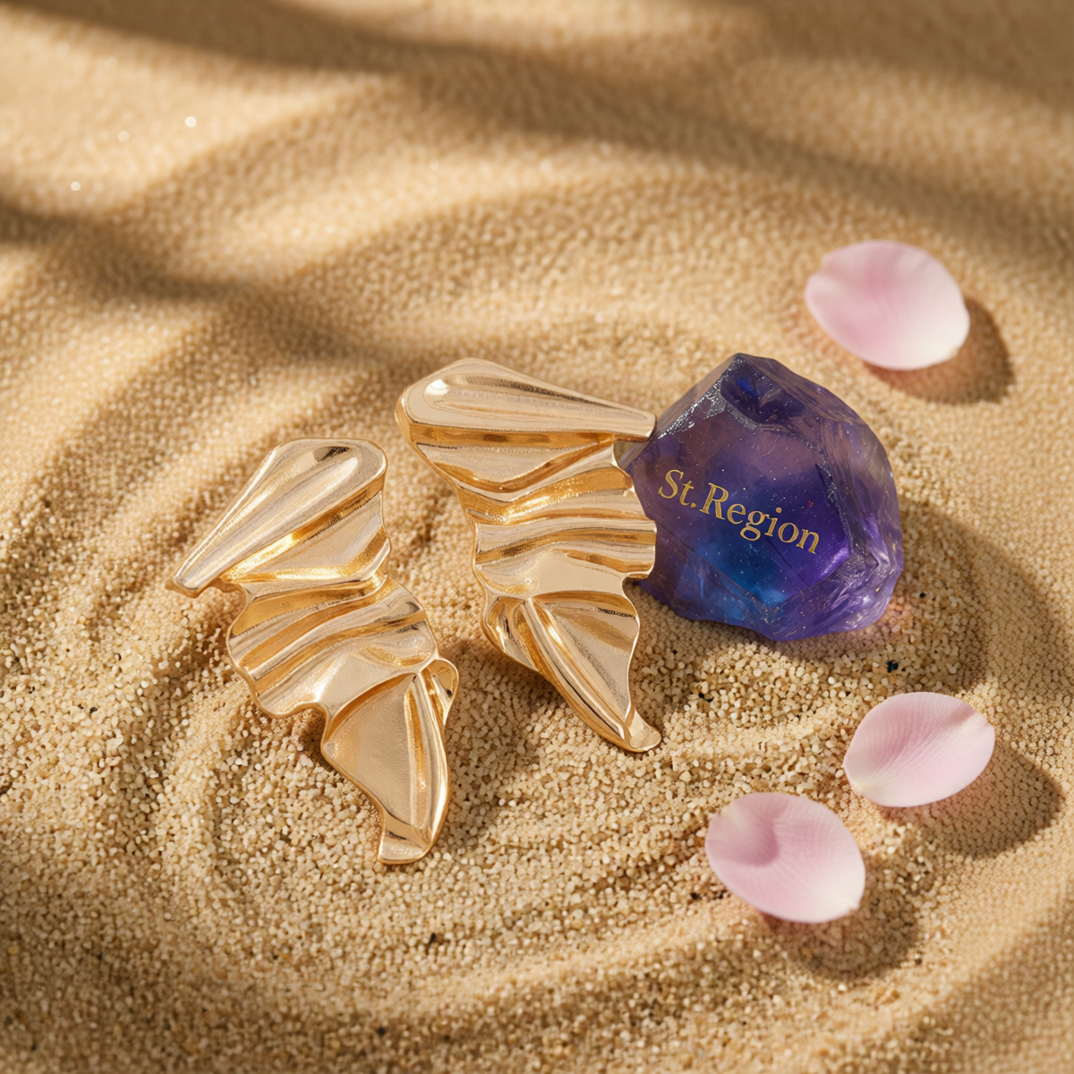 Goldtone Wrinkled Irregular Stud Earrings