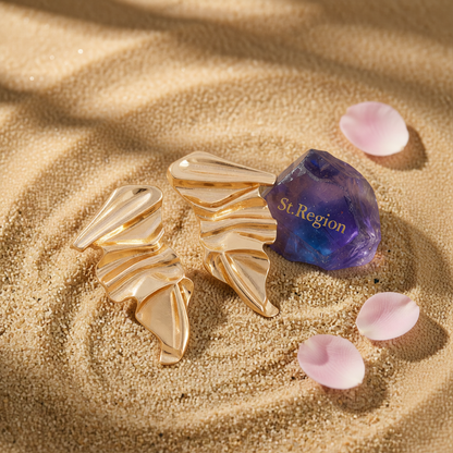 Goldtone Wrinkled Irregular Stud Earrings
