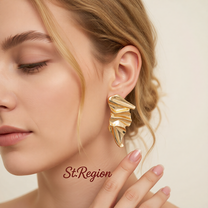 Goldtone Wrinkled Irregular Stud Earrings
