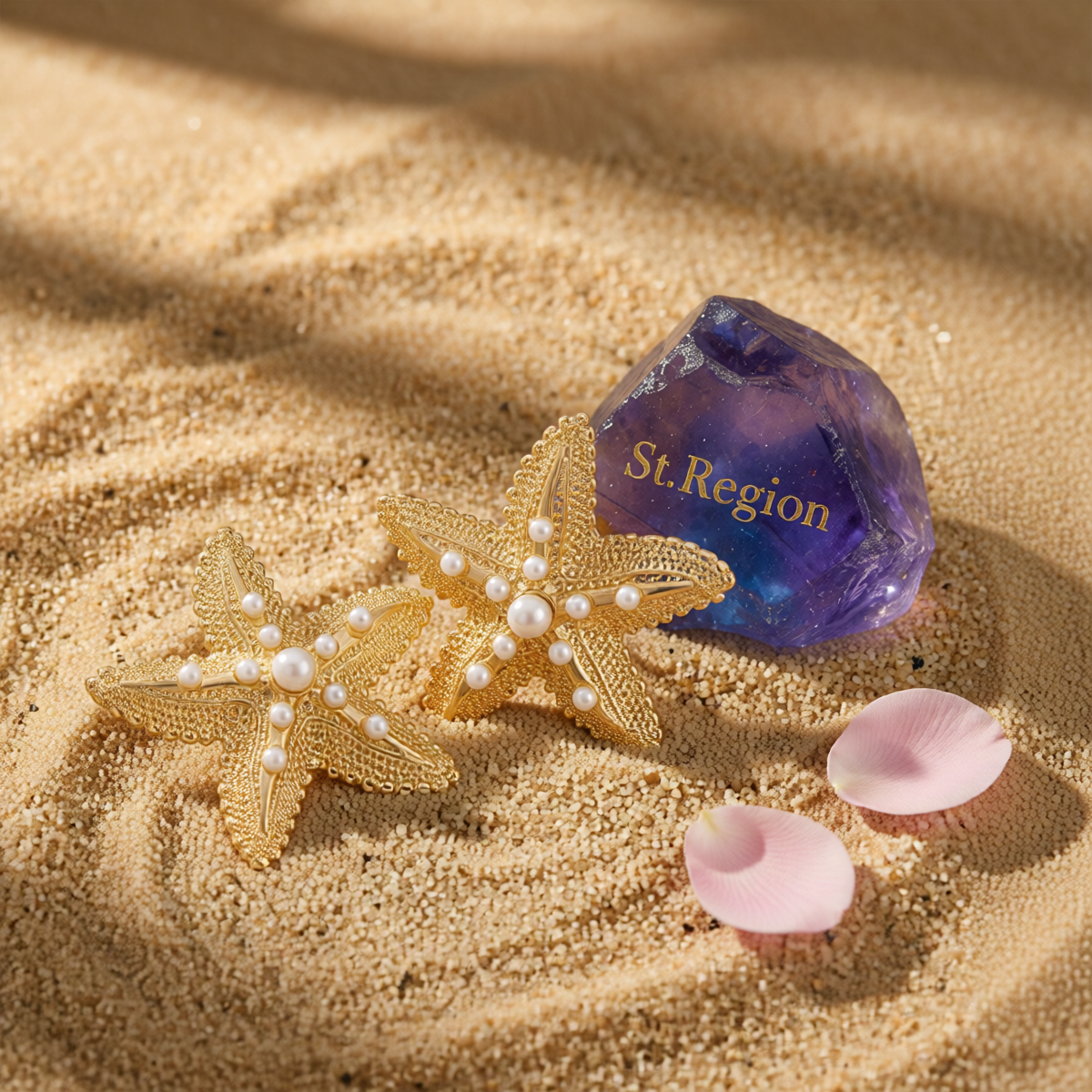 Pearl & Goldtone Textured Starfish Stud Earrings