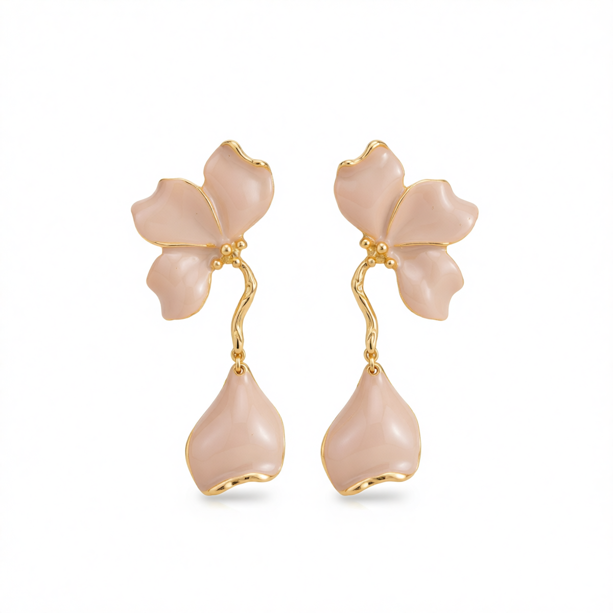 Peach Enamel & Goldtone Petals Dangle Earrings