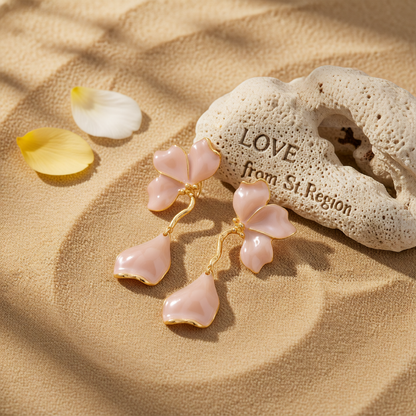 Peach Enamel & Goldtone Petals Dangle Earrings