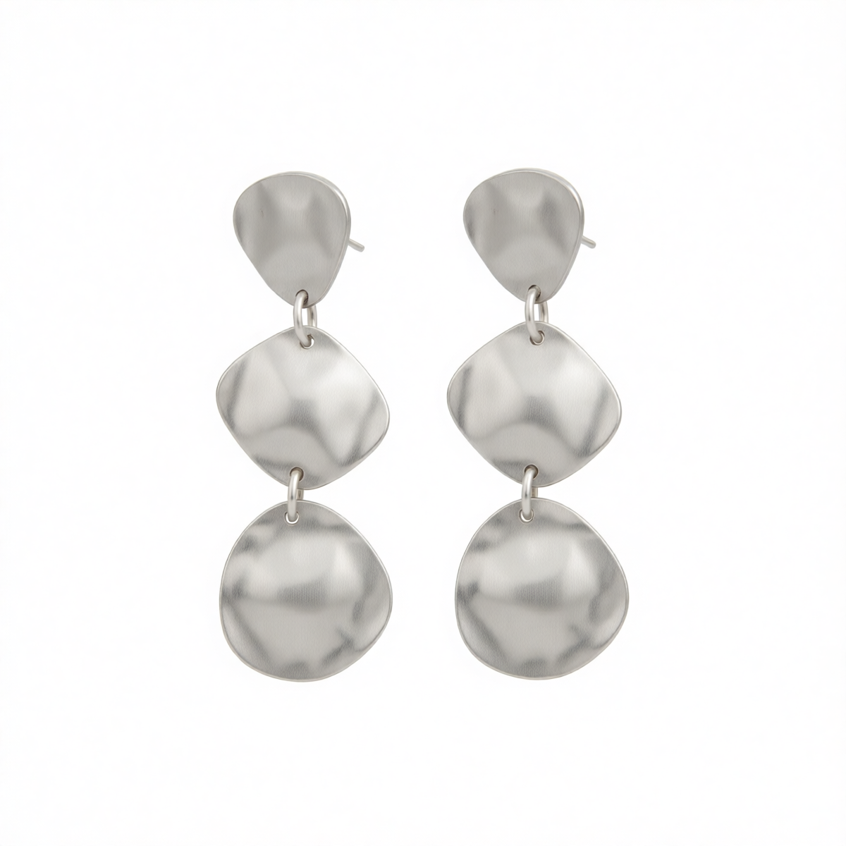 Silvertone Tiered Triangle Rhombus Drop Dangle Earrings
