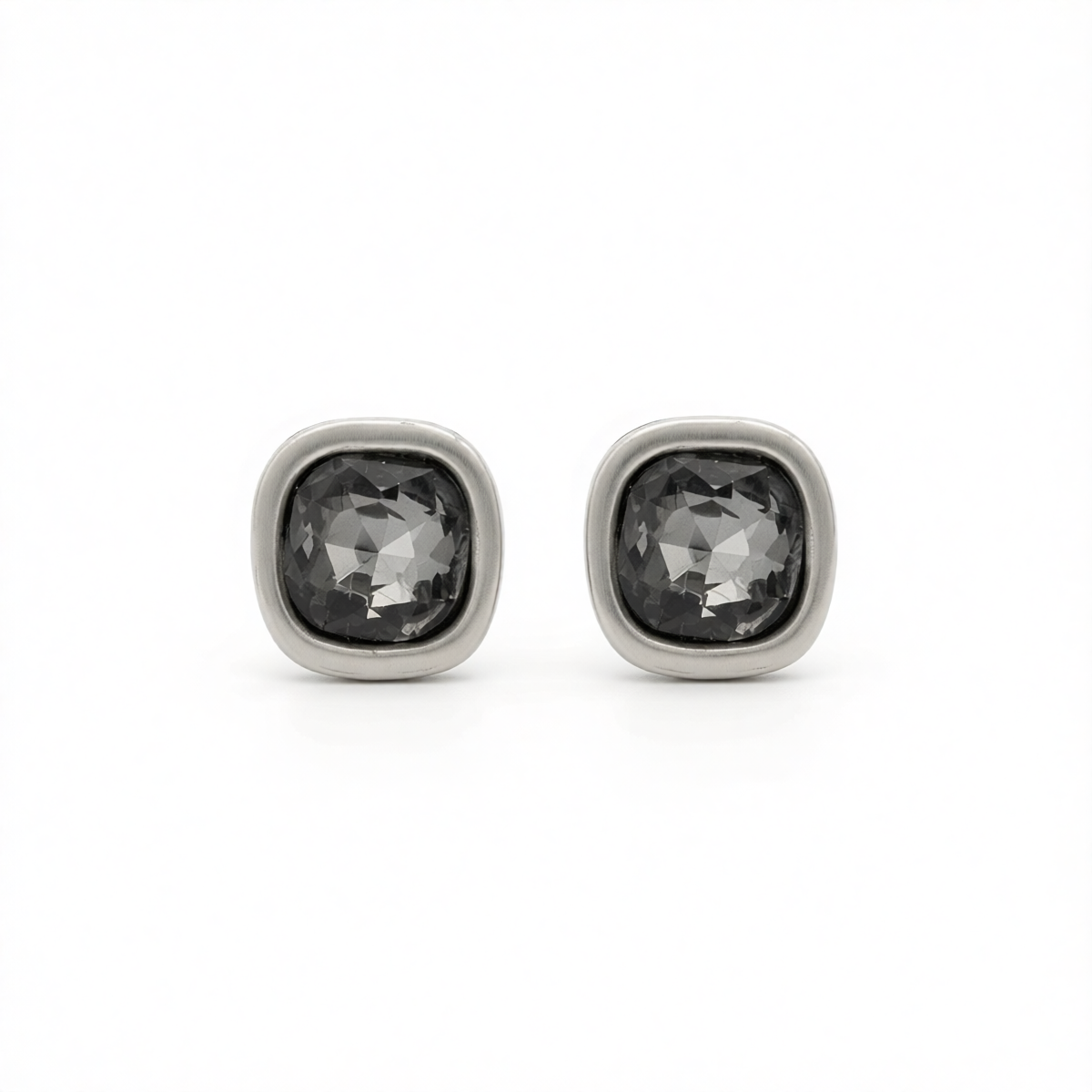Crystal & Silvertone Square Stud Earring