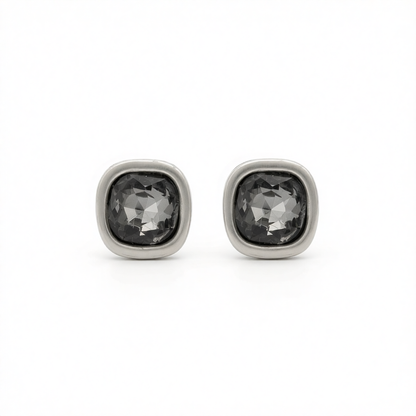 Crystal & Silvertone Square Stud Earring