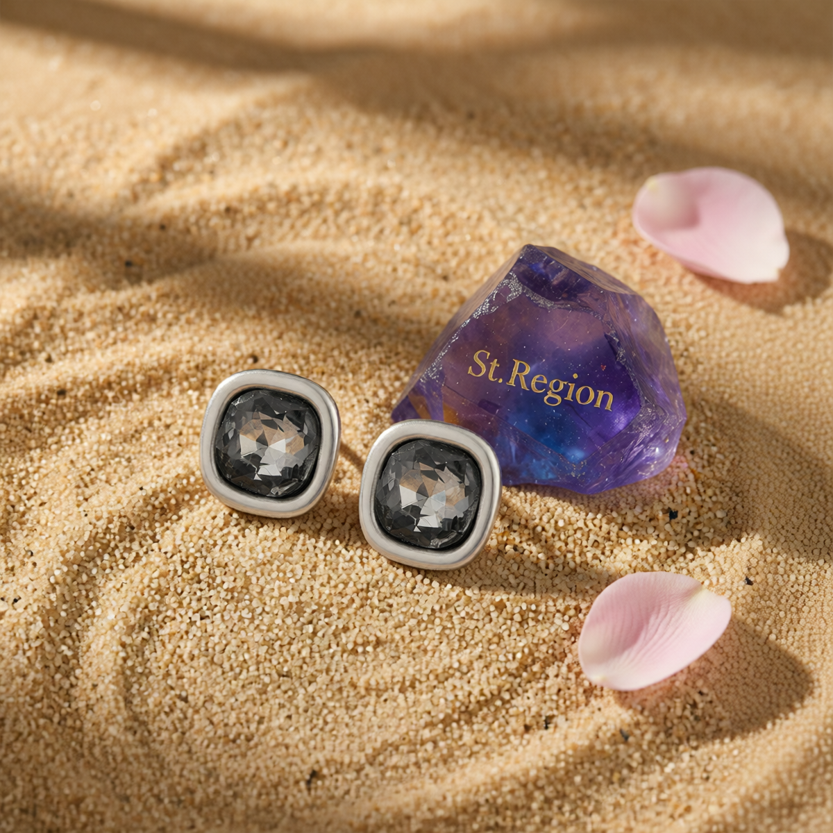 Crystal & Silvertone Square Stud Earring