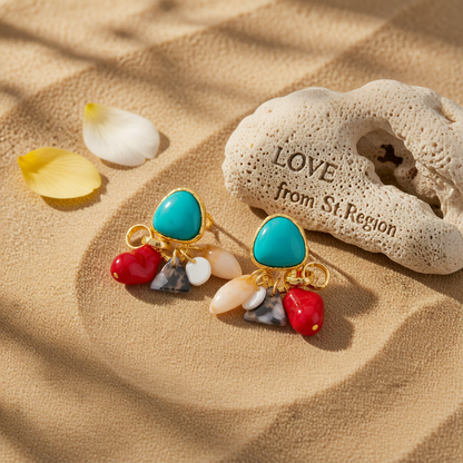 Turqouise & Resin Acrylic Goldtone Bohemia Dangle Earrings