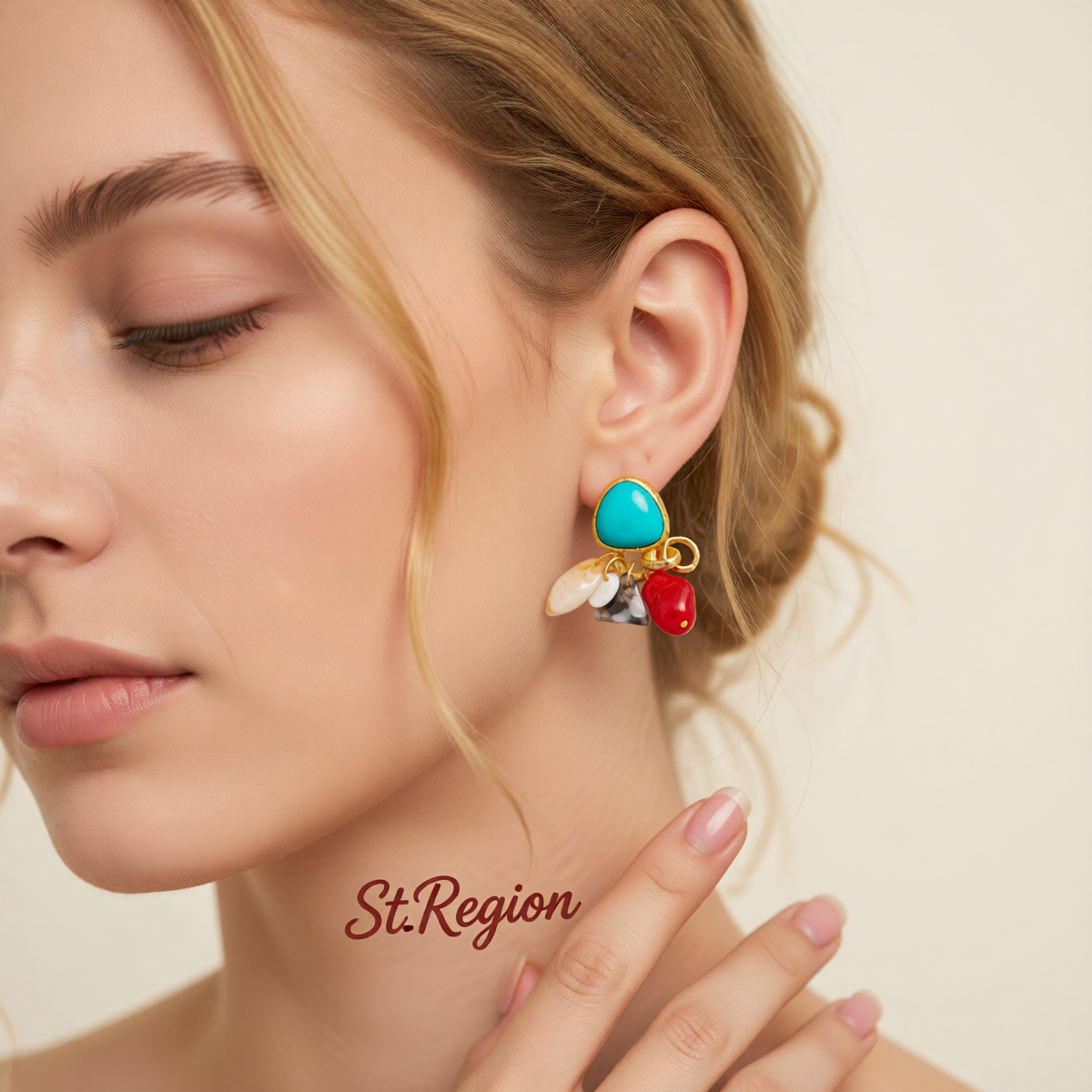 Turqouise & Resin Acrylic Goldtone Bohemia Dangle Earrings