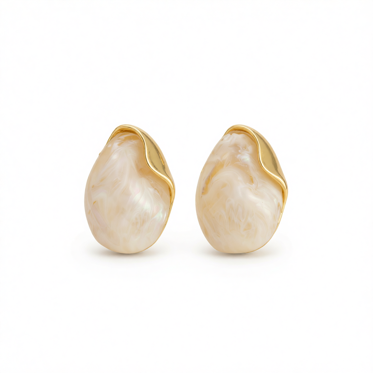 White Acrylic & Goldtone Drop Stud Earrings