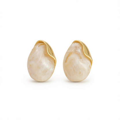 White Acrylic & Goldtone Drop Stud Earrings