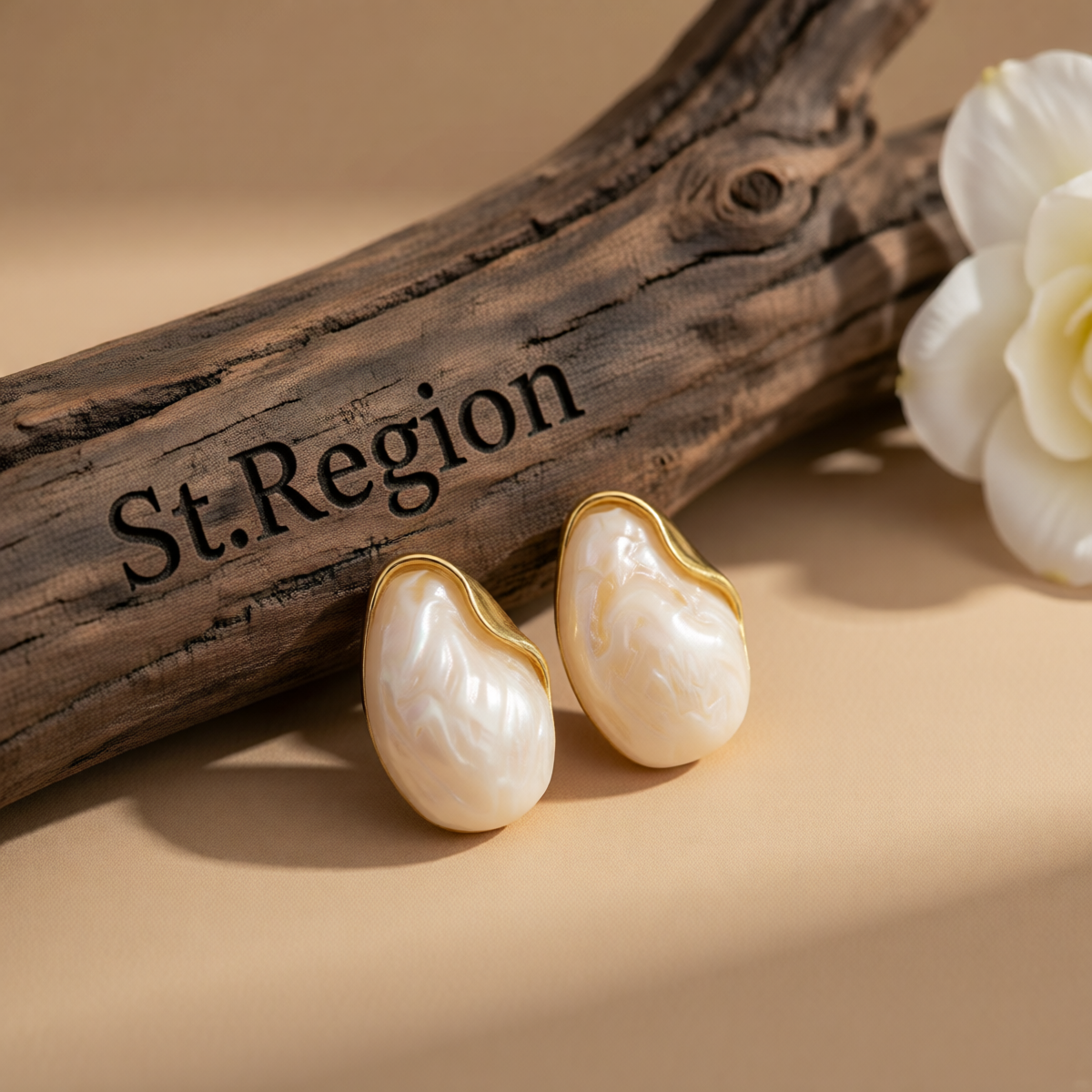 White Acrylic & Goldtone Drop Stud Earrings