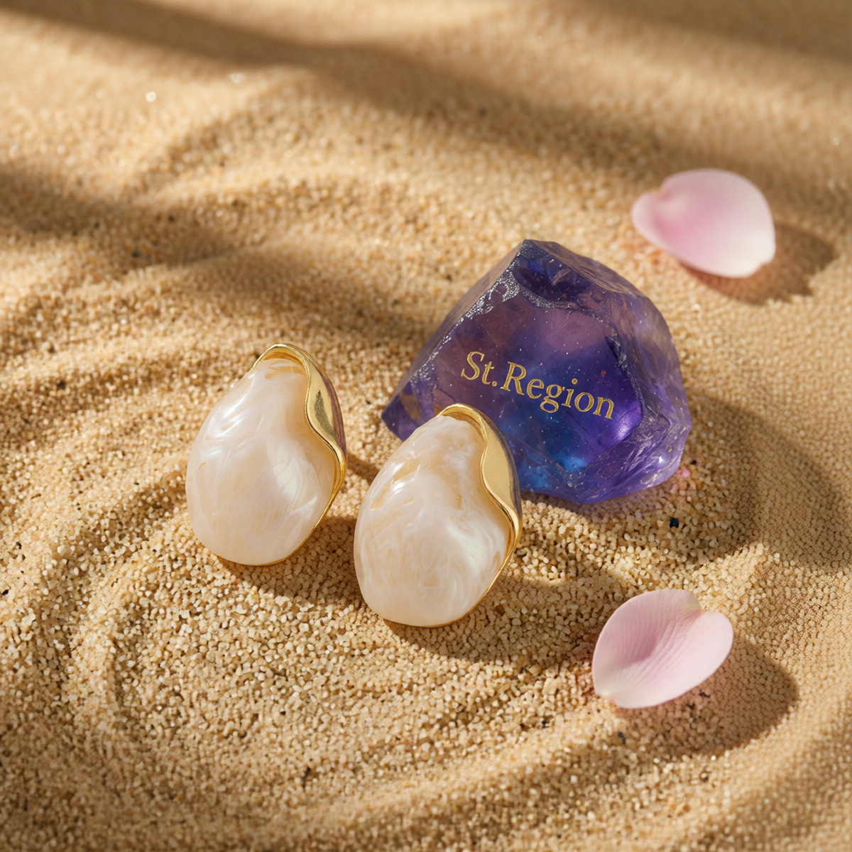 White Acrylic & Goldtone Drop Stud Earrings