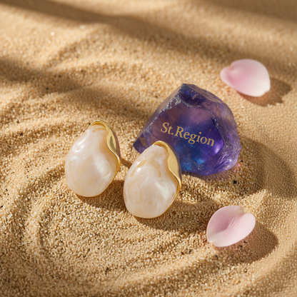 White Acrylic & Goldtone Drop Stud Earrings