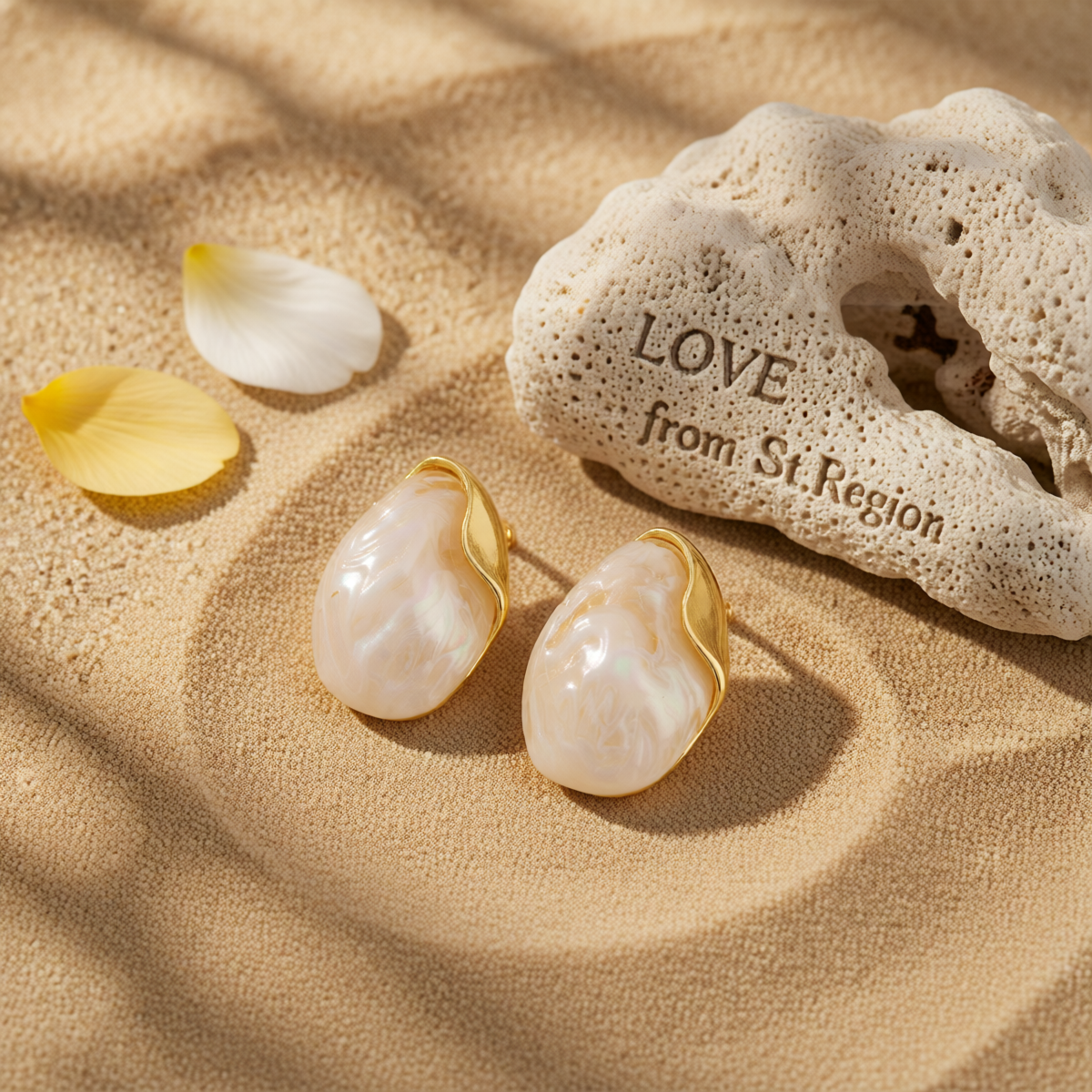 White Acrylic & Goldtone Drop Stud Earrings