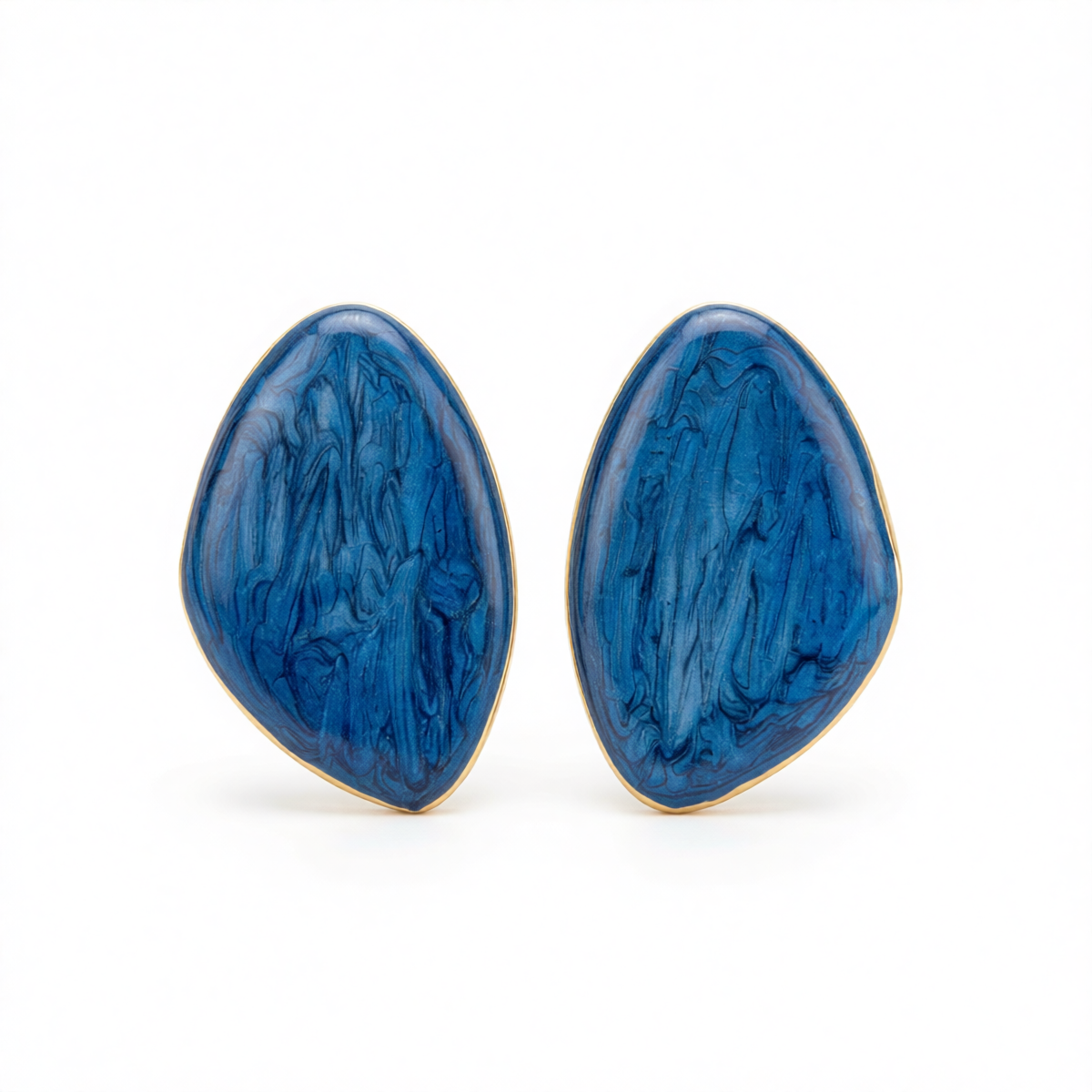 Blue Enamel & Goldtone Drop Statement Stud Earrings