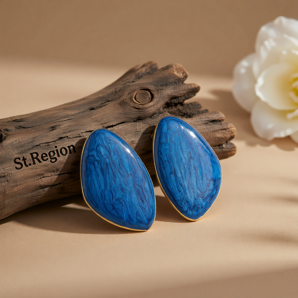 Blue Enamel & Goldtone Drop Statement Stud Earrings