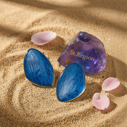 Blue Enamel & Goldtone Drop Statement Stud Earrings