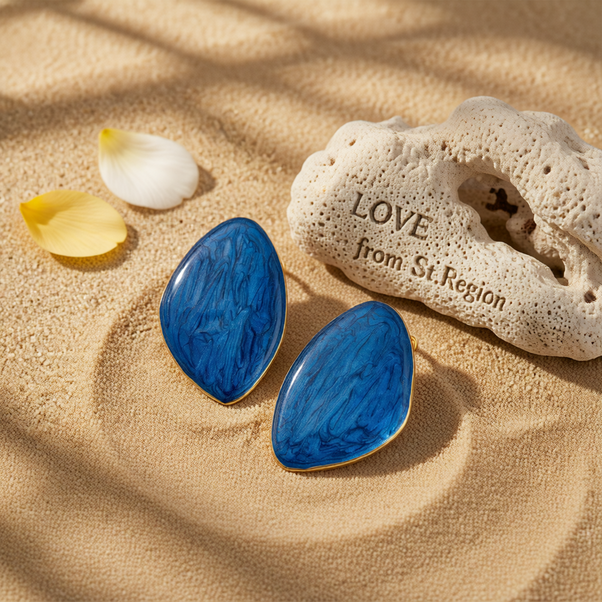 Blue Enamel & Goldtone Drop Statement Stud Earrings