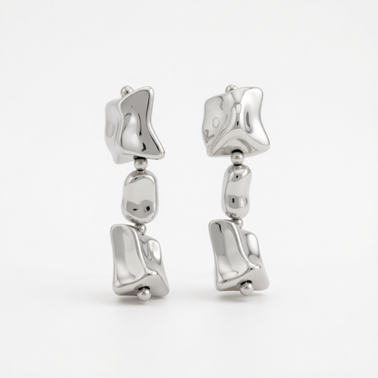 Silvertone Cube Bead Dangle Earrings