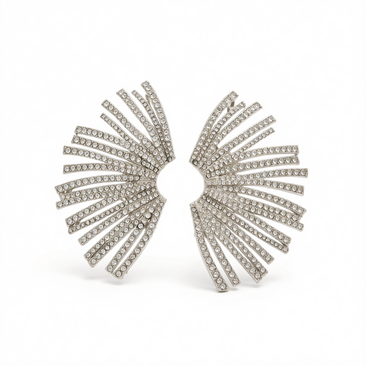 Cubic Zirconia & Silvertone Wing Statement Stud Earrings