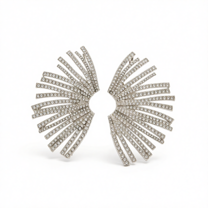 Cubic Zirconia & Silvertone Wing Statement Stud Earrings