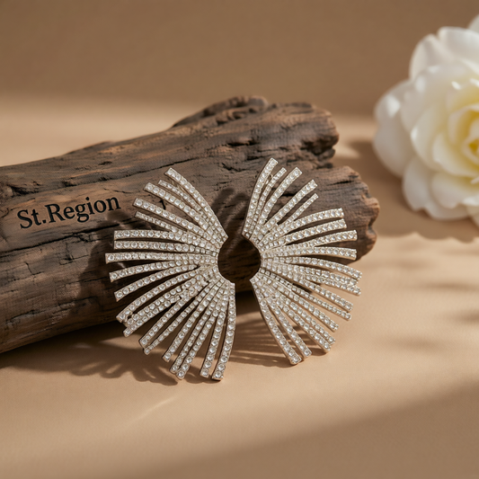 Cubic Zirconia & Silvertone Wing Statement Stud Earrings