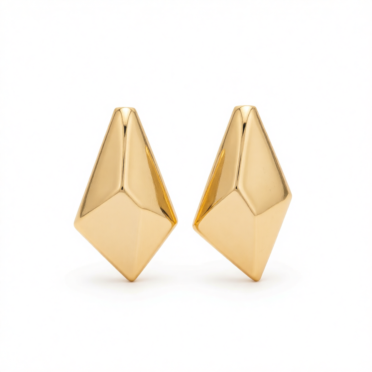 Goldtone 3D Diamond Cut Statement Stud Earring