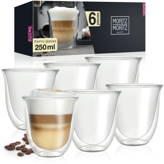 Moritz & Moritz Caffè Italia Napoli Double Walled Coffee Glasses | Set of 6 Hot & Cold Cups