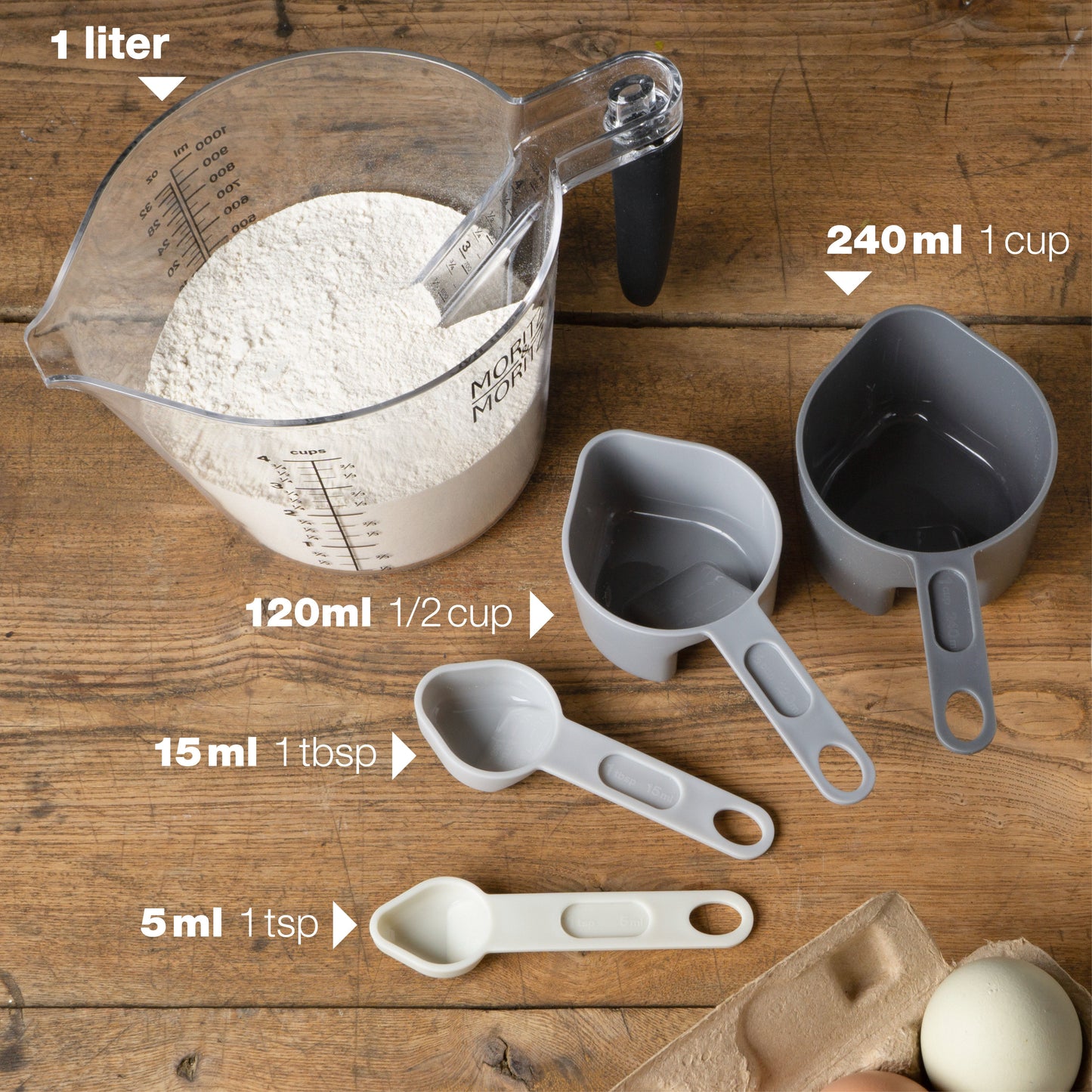 Moritz & Moritz Measuring Cups & Spoons Set | 1L BPA-Free Plastic Kitchen Measuring Kit
