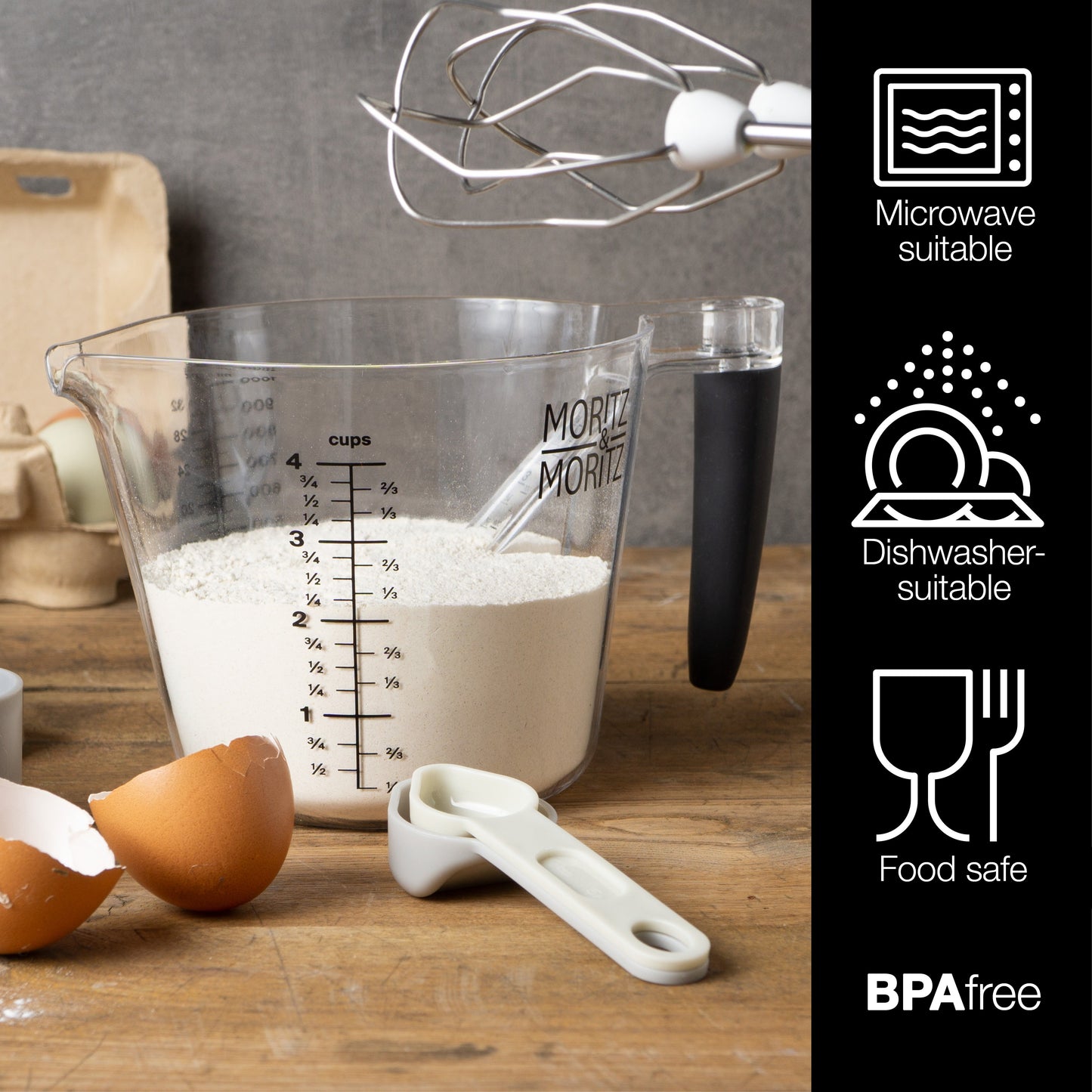 Moritz & Moritz Measuring Cups & Spoons Set | 1L BPA-Free Plastic Kitchen Measuring Kit