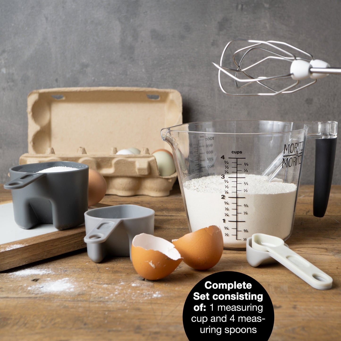 Moritz & Moritz Measuring Cups & Spoons Set | 1L BPA-Free Plastic Kitchen Measuring Kit