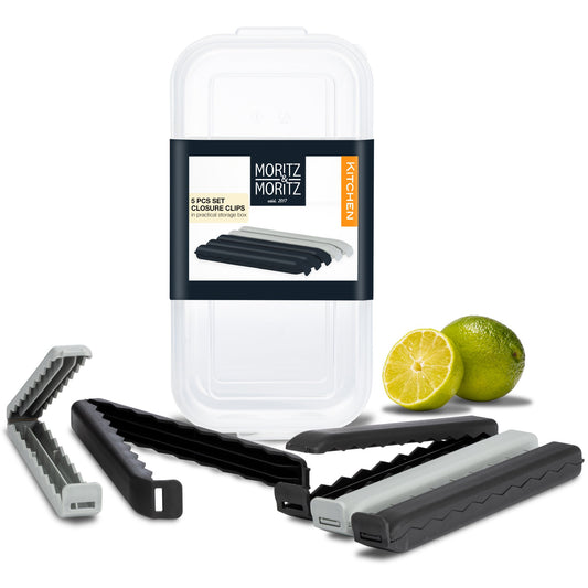 Moritz & Moritz 5 Large Bag Clips with Clear Storage Box | BPA-Free, Reusable & Hygienic