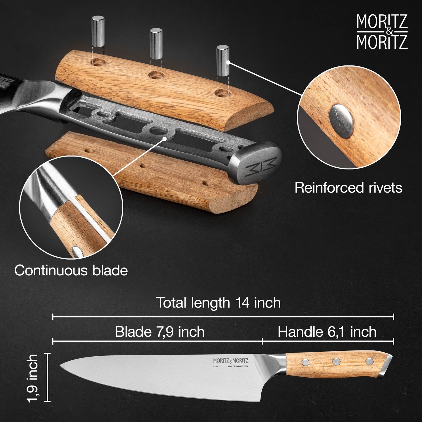Moritz & Moritz German Steel 8" Chef’s Knife | Professional Sharp Multipurpose Kitchen Knife