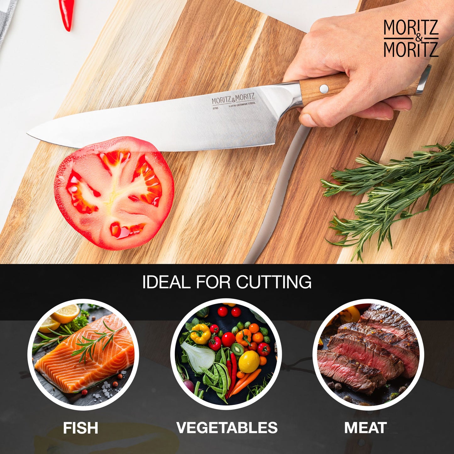Moritz & Moritz German Steel 8" Chef’s Knife | Professional Sharp Multipurpose Kitchen Knife