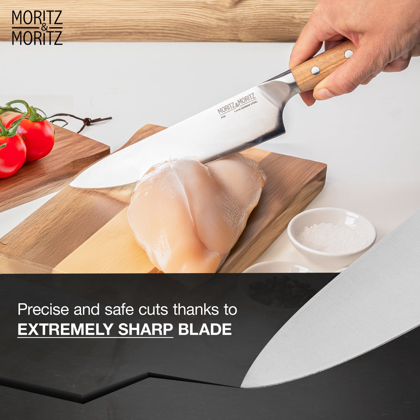 Moritz & Moritz German Steel 8" Chef’s Knife | Professional Sharp Multipurpose Kitchen Knife