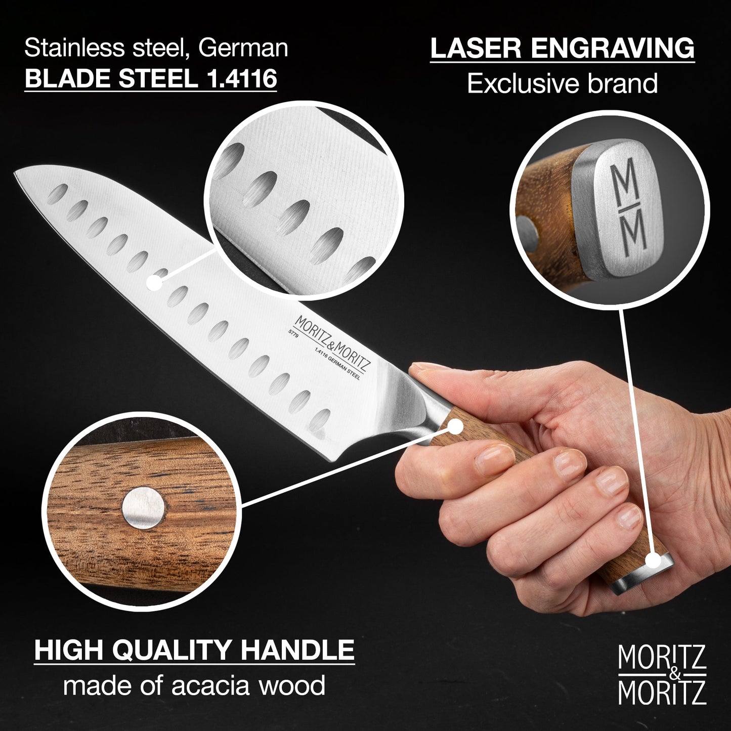 Moritz & Moritz German Steel 7" Santoku Knife | Professional Sharp Multipurpose Kitchen Knife