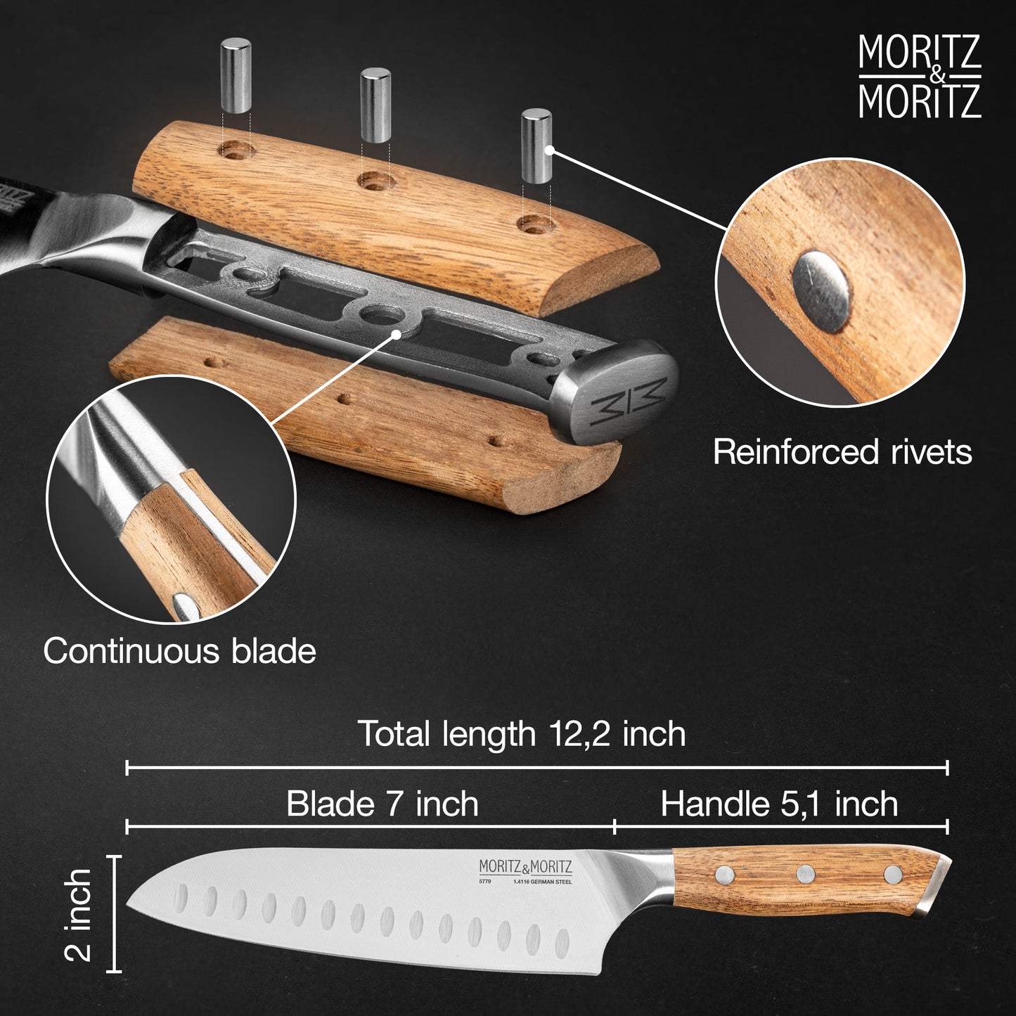 Moritz & Moritz German Steel 7" Santoku Knife | Professional Sharp Multipurpose Kitchen Knife