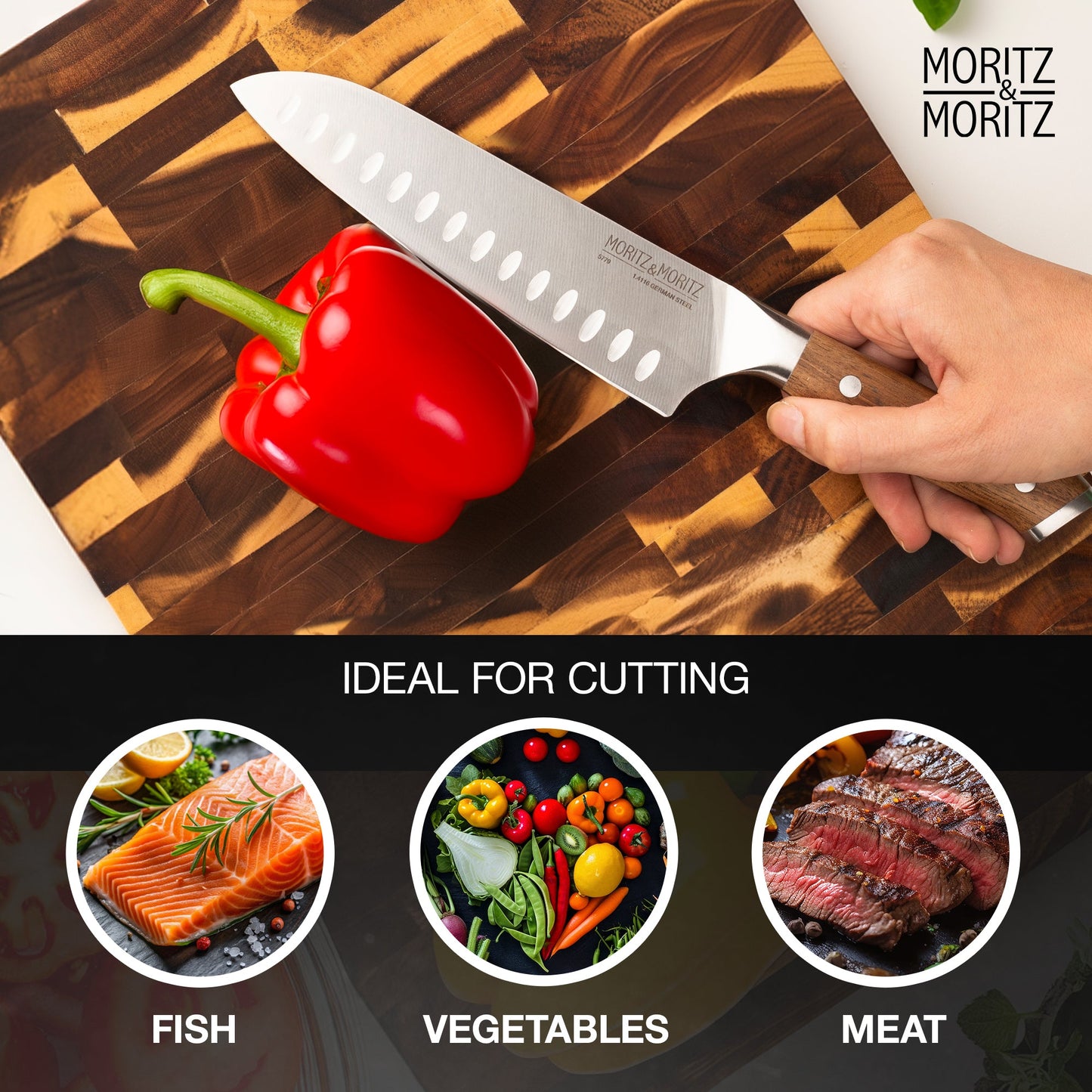 Moritz & Moritz German Steel 7" Santoku Knife | Professional Sharp Multipurpose Kitchen Knife
