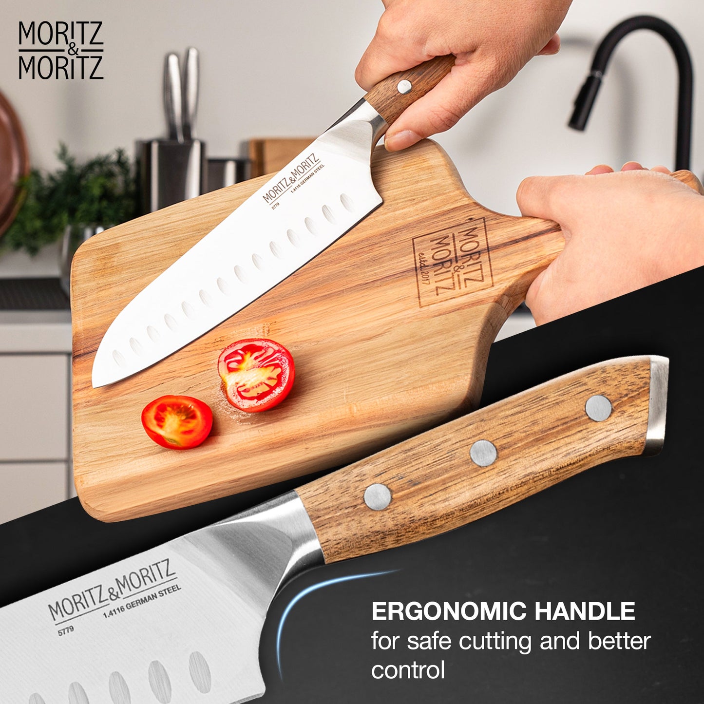Moritz & Moritz German Steel 7" Santoku Knife | Professional Sharp Multipurpose Kitchen Knife