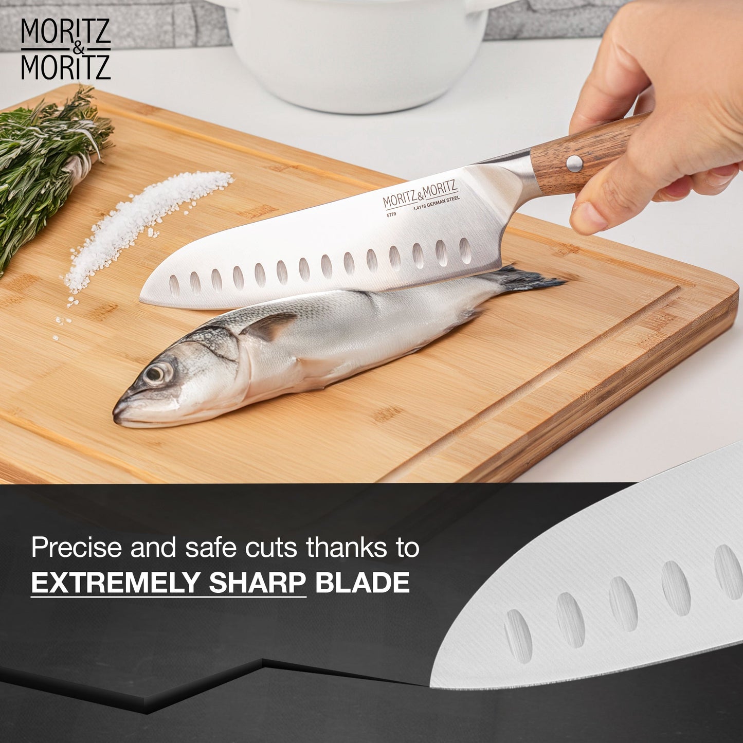 Moritz & Moritz German Steel 7" Santoku Knife | Professional Sharp Multipurpose Kitchen Knife
