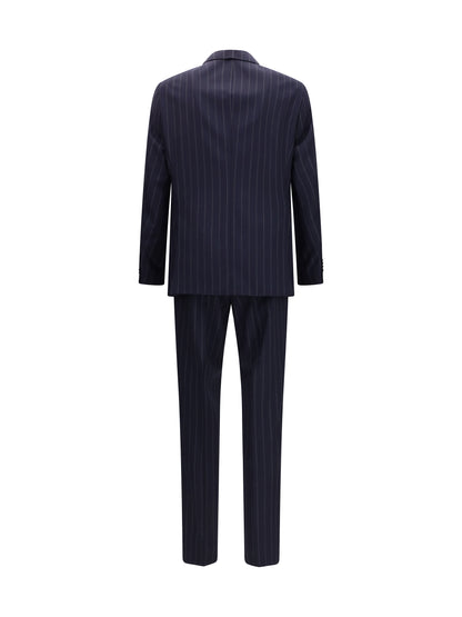 Suit Striped Virgin Wool Dark Blue