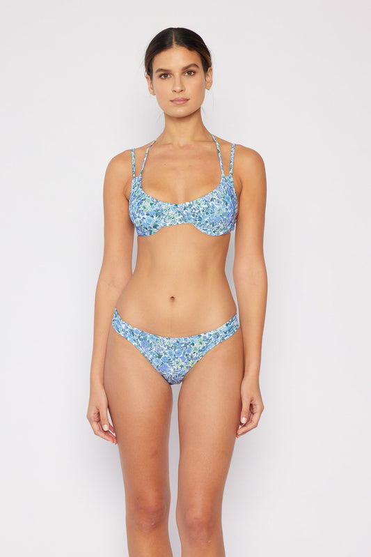 Marina West Underwired Bikini Top with 2-Way String Set (B2202) - Small Flower Blue