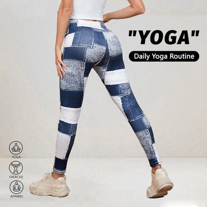 Plaid Peach Print High-Waist Tummy Control Yoga Pants – Slim Fit Fitness Leggings