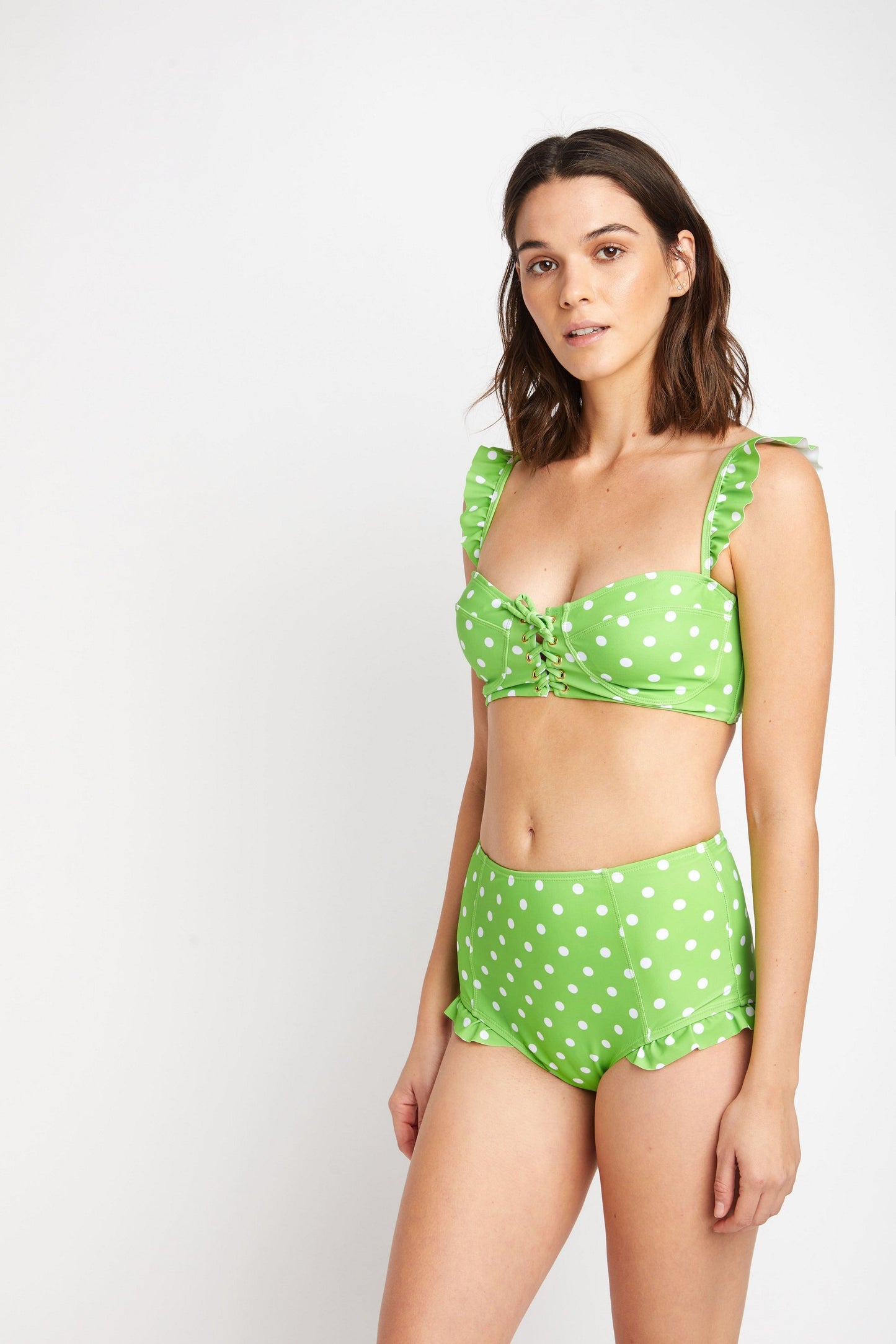 Marina West Polka Dot High Waisted Bikini Set (B2810) - Lime White Dot