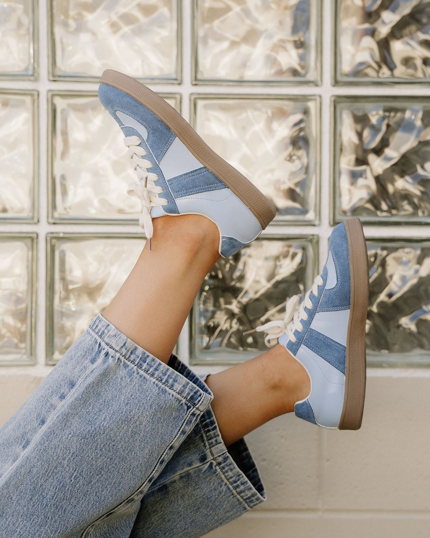 Eliana Blue Two Tone Suede Patched Lace Up Sneakers