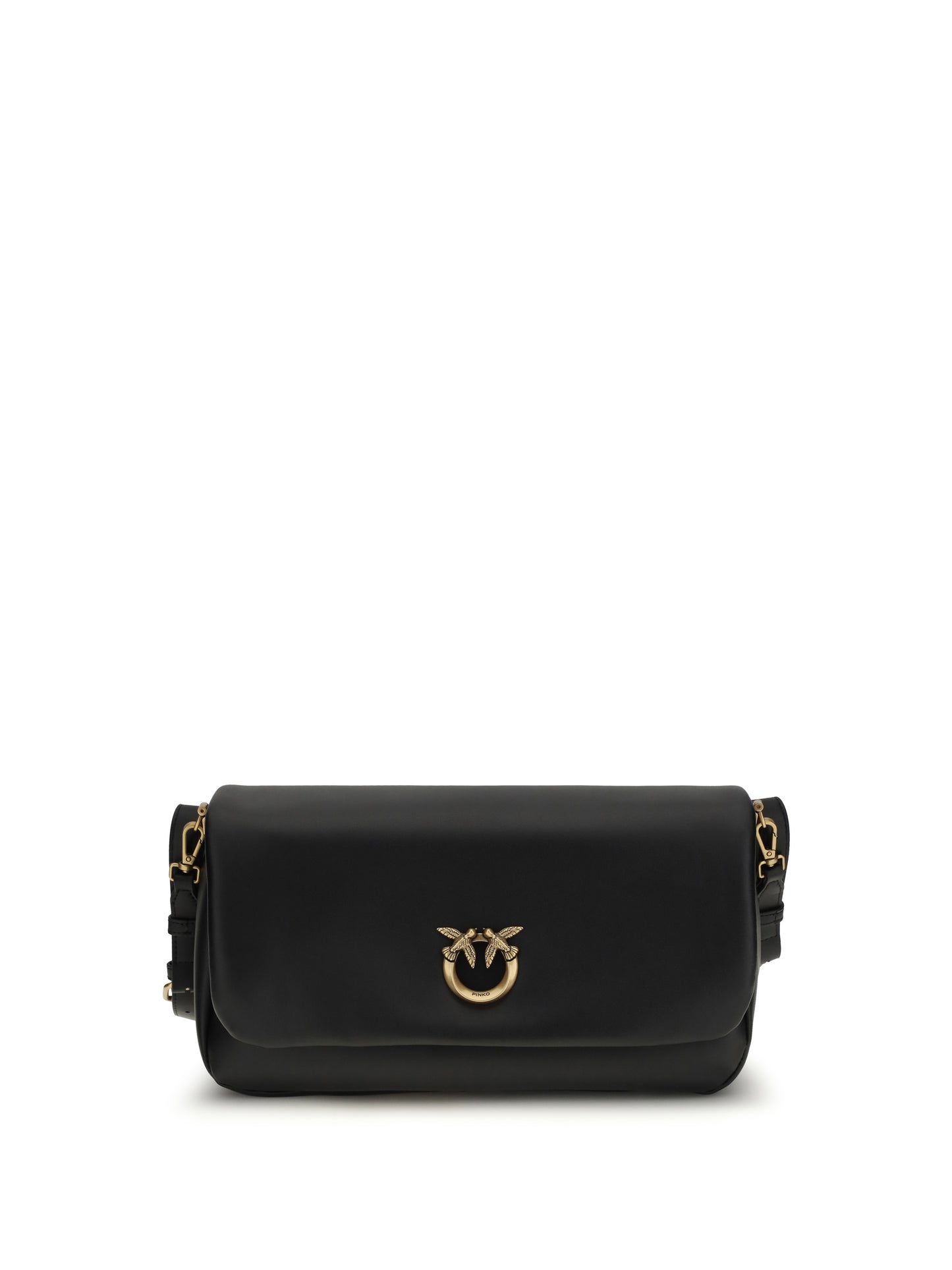 Baguette Shoulder Bag, Calf Leather, Black/Antique Gold